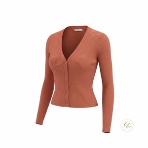 BRAND NEW 525 America Ribbed V-Neck Button Cardigan - Rust